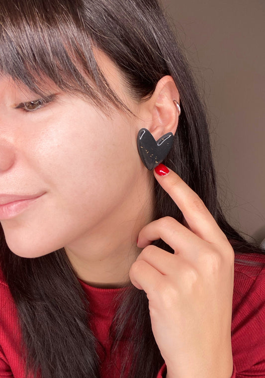 Black Heart Statement Studs