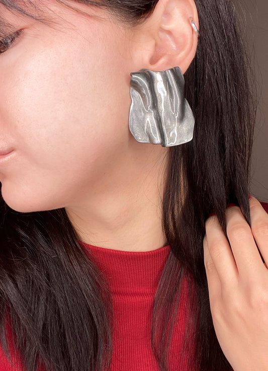 Crinkled Silver Statement Studs